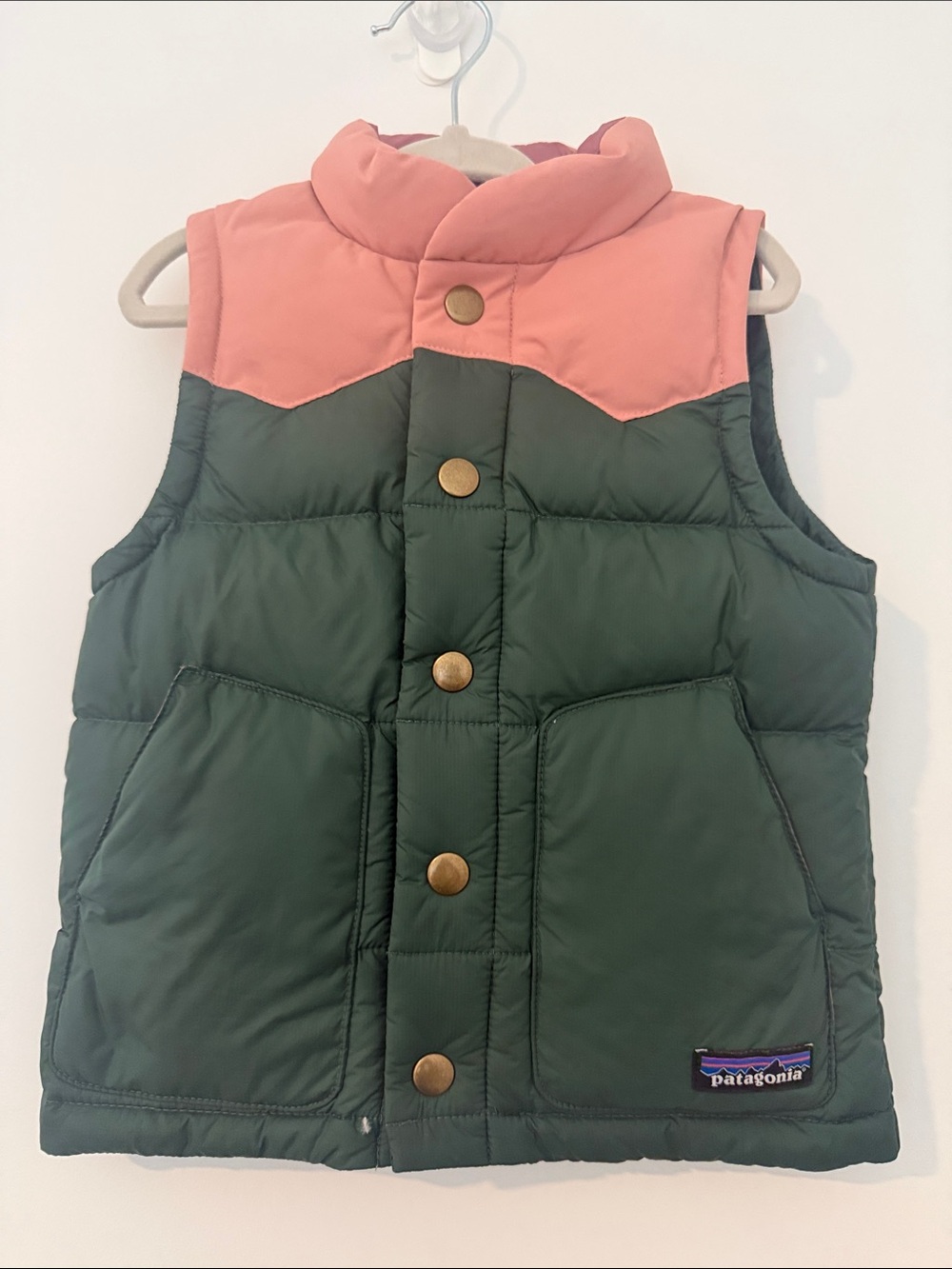 Patagonia Kids Colorblock Puffer Vest - Green and Pink